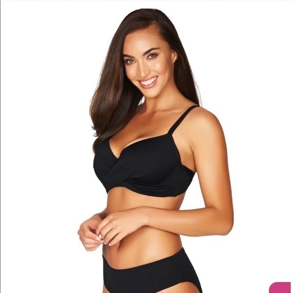 Sea Level black Essentials Cross Front Moulded Underwire Bikini Top US 12 NWOT - Picture 6 of 11